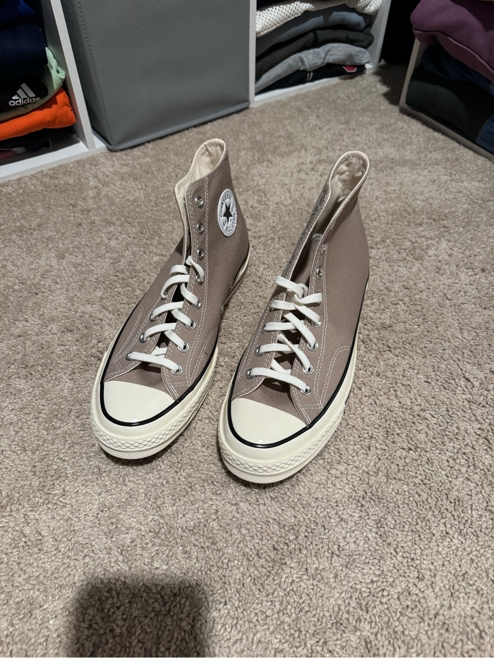 Converse High Top Sneakers - Taupe Canvas with Off-White Accents